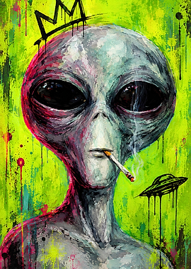 Graffiti Style Alien Smoking Portrait