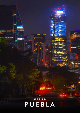 Nighttime Cityscape of Puebla Mexico