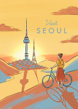Visit Seoul Travel Poster Illustration