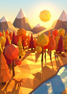 Low Poly Autumn Forest Landscape