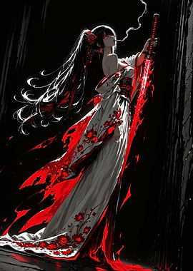 Anime Warrior Woman with Glowing Katana