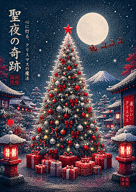 Japanese Christmas Night with Mount Fuji