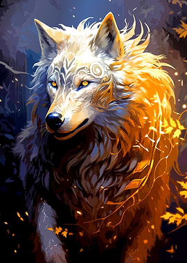 Mystical Golden Wolf Portrait