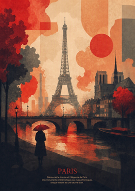 Paris Eiffel Tower Red Art Abstract Poster