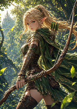 Beautiful Elf Archer in Enchanted Forest