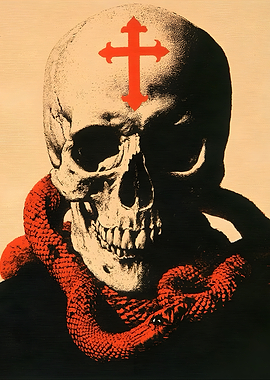 Skull with Red Snake and Cross