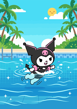 Kuromi Swimming in a Summer Pool