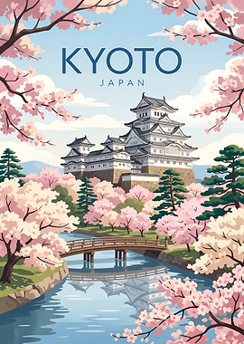 Kyoto Castle Framed in Blooming Sakura