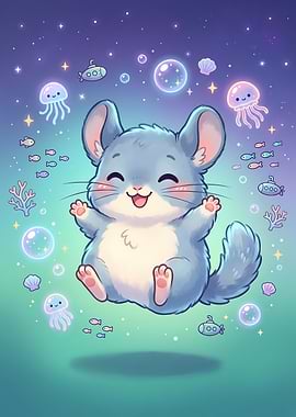 Cute Chinchilla Floating Underwater