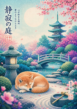 Shiba Inu in Zen Garden