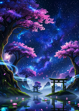 Cosmic Cherry Blossom Forest