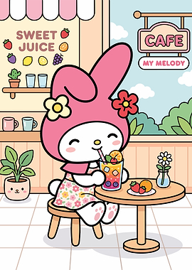 My Melody Enjoying Fruit Juice