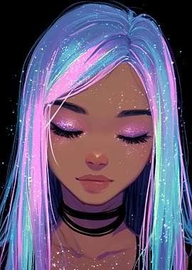 Ethereal Girl with Neon Galaxy Hair