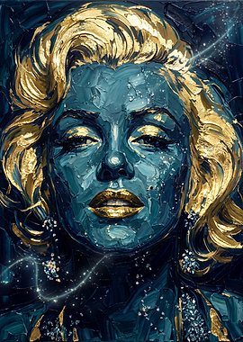 Marilyn Monroe Teal and Gold Portrait