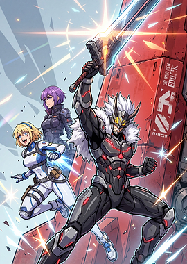 Anime Sci-Fi Action Team Illustration