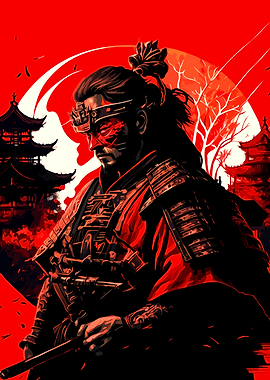 Red Samurai Warrior Portrait