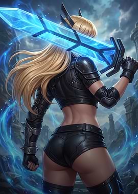 Blonde Warrior with Glowing Blue Sword