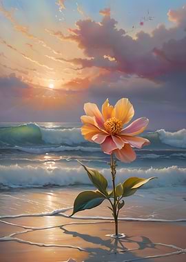 Single Flower on a Beach Sunset