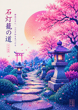 Sakura Lantern Path - Japanese Stone Lantern Garden