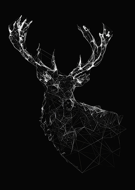 Geometric Wireframe Deer Head Portrait