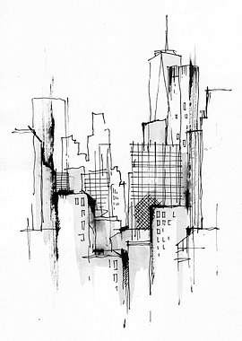 Minimalist Ink Sketch of City Skyline