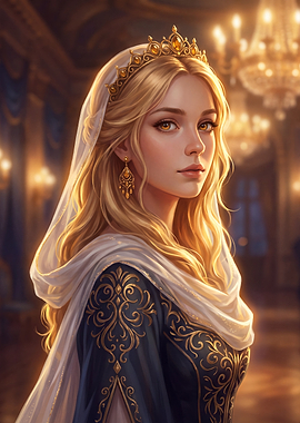 Elegant Blonde Princess in Royal Attire