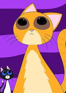 Cartoon Orange and Black-White Cats