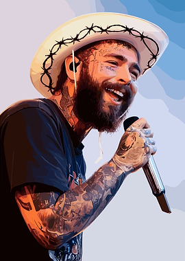 Post Malone Singing in Cowboy Hat