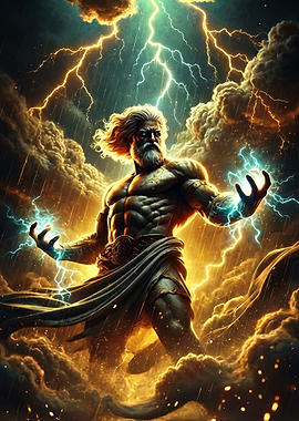 Zeus Commanding Lightning in Storm