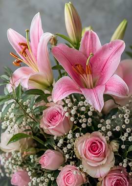 Elegant Pink Lily and Rose Bouquet