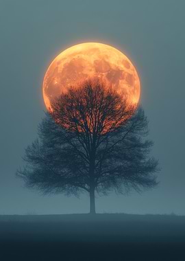 Full Moon Behind Bare Tree