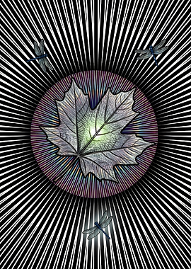 Abstract Maple Leaf and Dragonflies