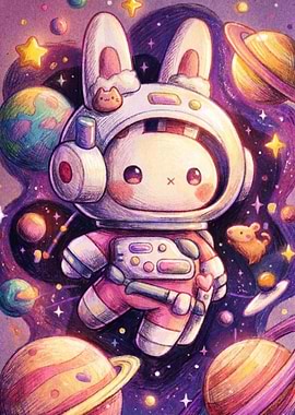 Cute Bunny Astronaut in Space