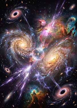 Cosmic Collision of Galaxies and Nebulae