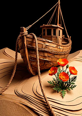 Papercraft Boat and Poppy Flowers