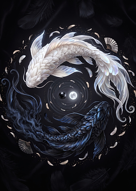 Yin Yang Koi Fish Feathers