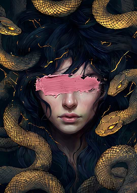 Medusa Portrait with Pink Brushstroke