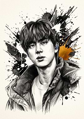 Jin BTS Ink Splatter Portrait