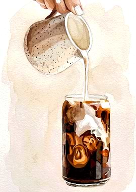 Watercolor Illustration of Iced Coffee