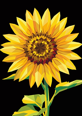 Geometric Low Poly Sunflower Illustration