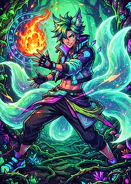 Neon Fox Spirit Magic Warrior