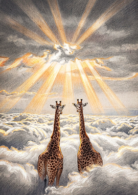 Two Giraffes Above the Clouds