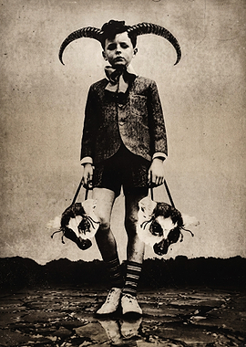 Surreal Vintage Portrait of Horned Boy