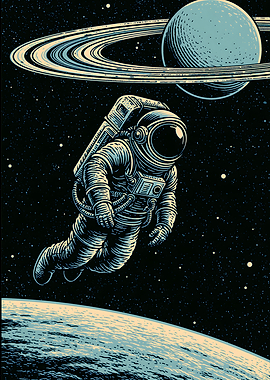 Astronaut Floating in Deep Space
