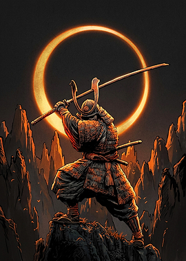 Samurai Warrior Under Solar Eclipse