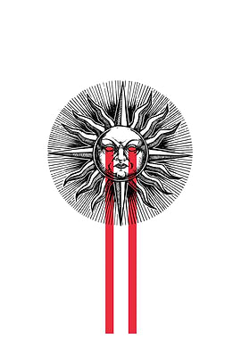 Crying Sun Engraving Illustration
