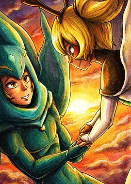 Anime Characters Holding Hands at Sunset