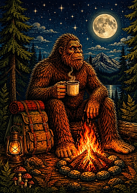Bigfoot Camping by the Campfire