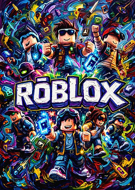 Vibrant Roblox Characters Action Poster
