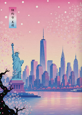 New York City Cherry Blossom Skyline